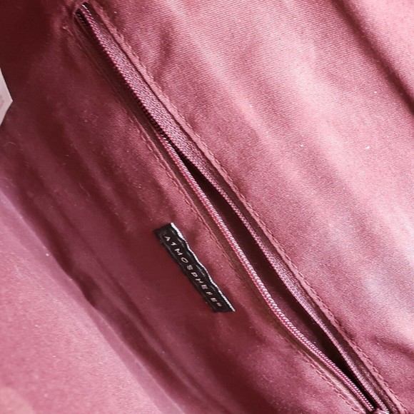 Atmosphere Red Burgundy Suede with Gold Tone Bow & Chain Strap Purse Clutch - Picture 6 of 7